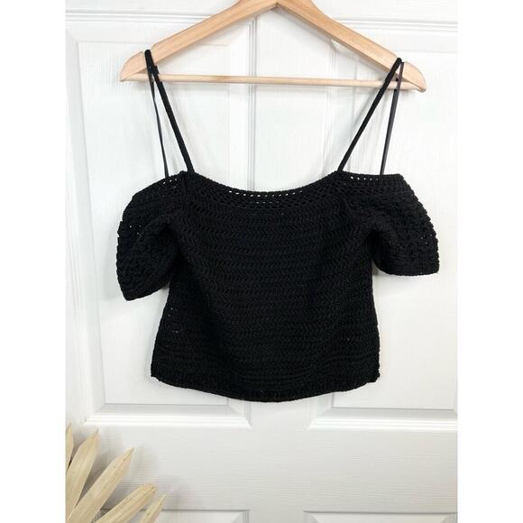 Vince Black Crochet Short Sleeves Open Shoulder Womens Top Size Small Organic - Picture 6 of 12